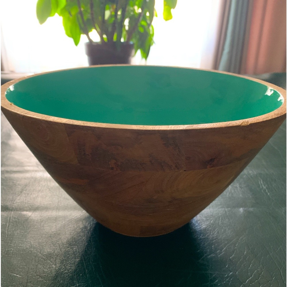 11 3/4” round bowl at top, 5” at bottom: Wood & Enamel
